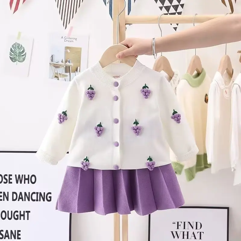 

Winter Toddler Girls Knitted Cardigan + Skirt 2Pcs Suit Sets Baby Autumn Girl Fashion Sweater Kids Clothes 1-7 Y