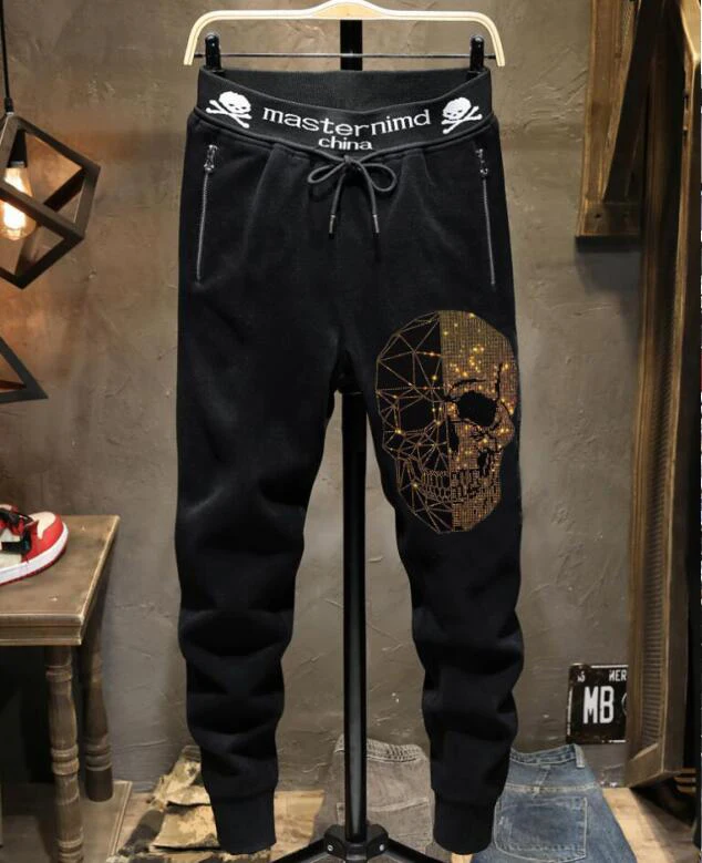 Men Sweatpants with Rhinestones asina size M2XL pants thin design