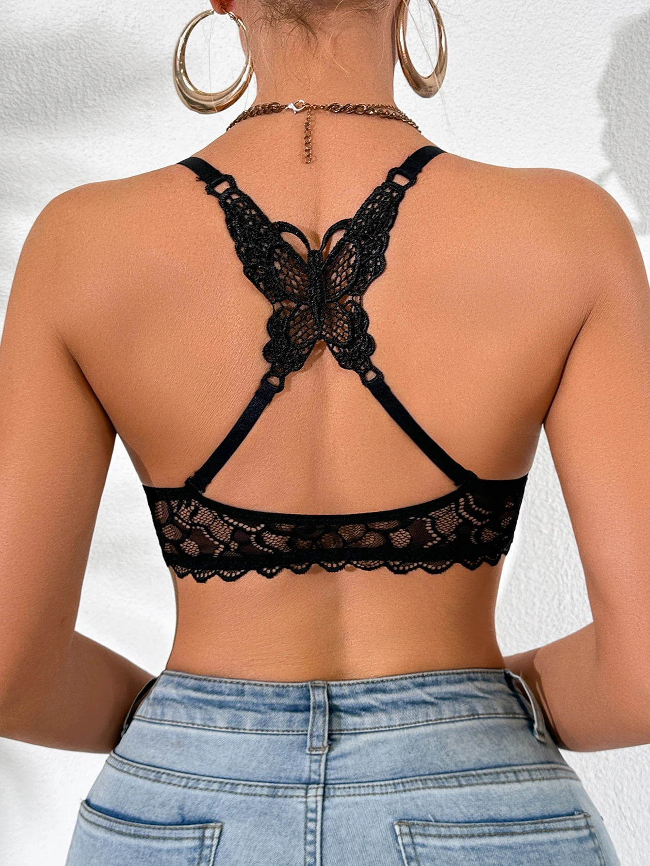 Women's sexy bras Front Buckle Push up bra Removable Back-beautifying lace butterfly pattern Fashionable & Comfortable bra