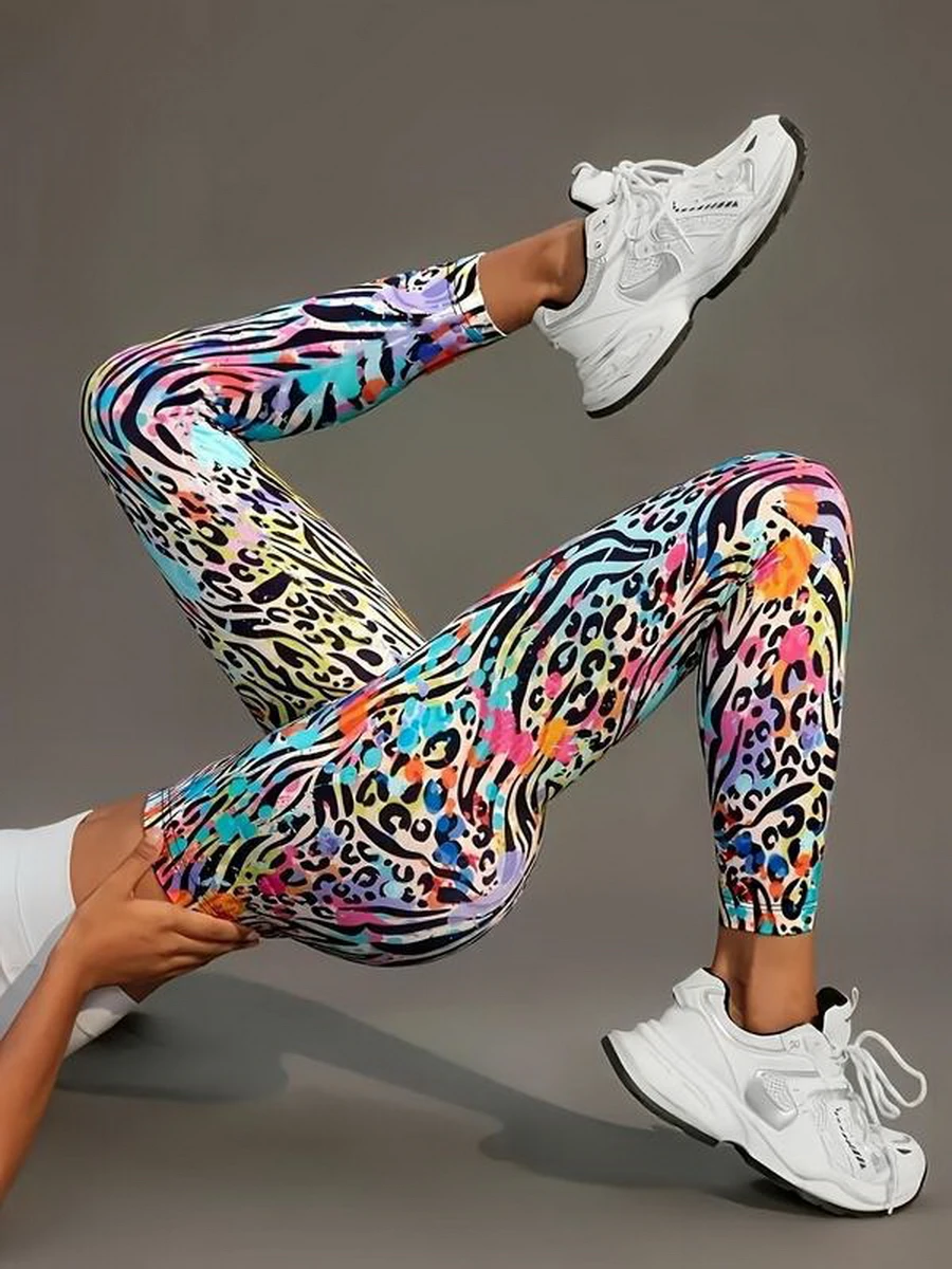 4 Colors Painted High Elastic Yoga Leggings 2025 Women High Waist Fitness Outfits for Women Sports Gym Athletic Jogging Workout