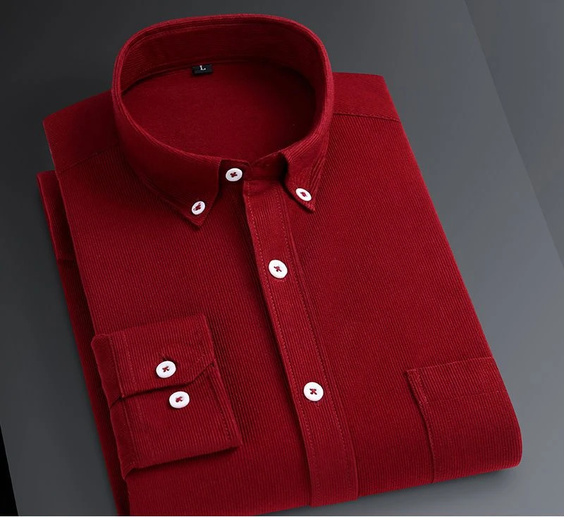 High Quality Men Cotton Corduroy Warm Winter Shirt Versatile Long Sleeved Bottoming Casual Male Solid Tops Vintage Shirts H144