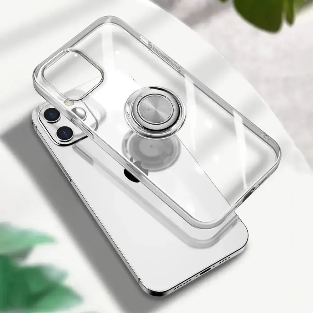 With Ring Stand Soft Transparent Case For iPhone 12 13 14 15 Pro Max Phone Cover For iPhone 7 8 Plus XR XS Max Magnetic Car Case 4