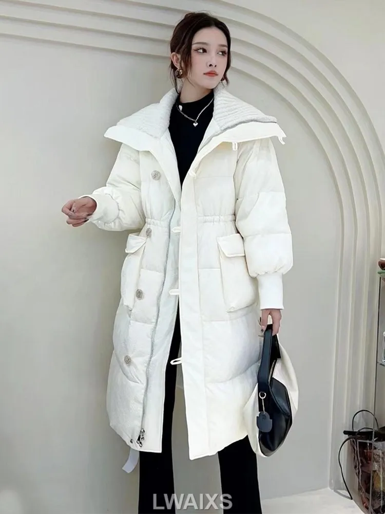 

2023 зимнее женское длинное модное повседневное теплое хлопковое пальто женская верхняя одежда шикарные дизайнерские толстые куртки однотонные парки с отложным воротником