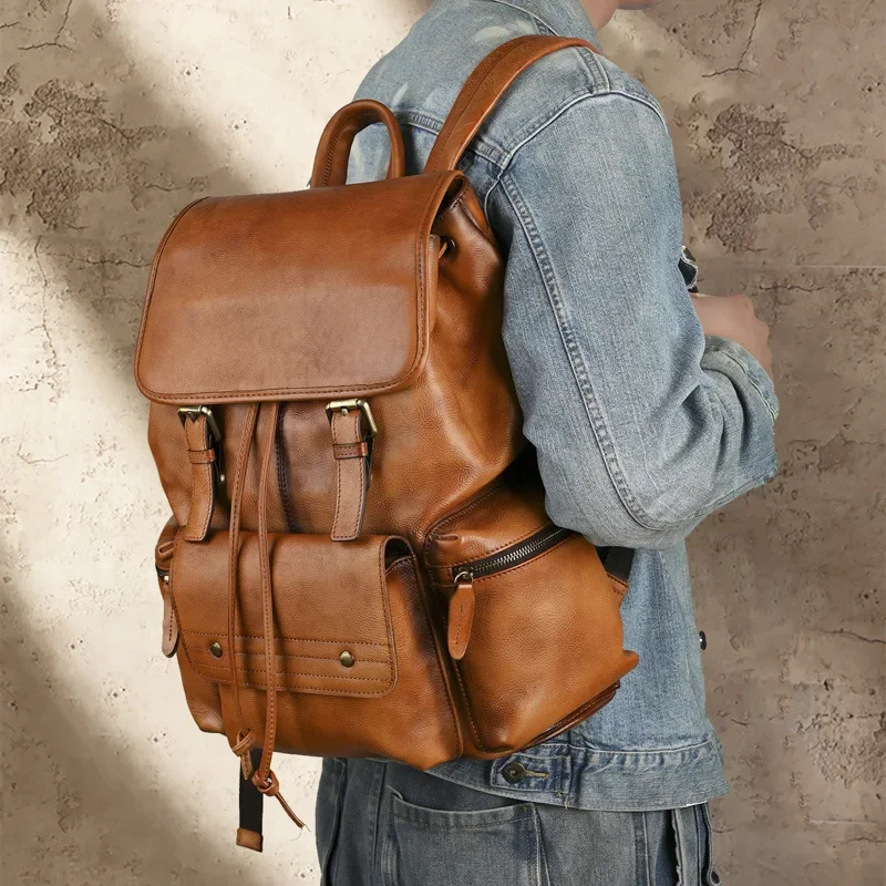 Vintage Genuine Leather Shoulder Backpack for Men