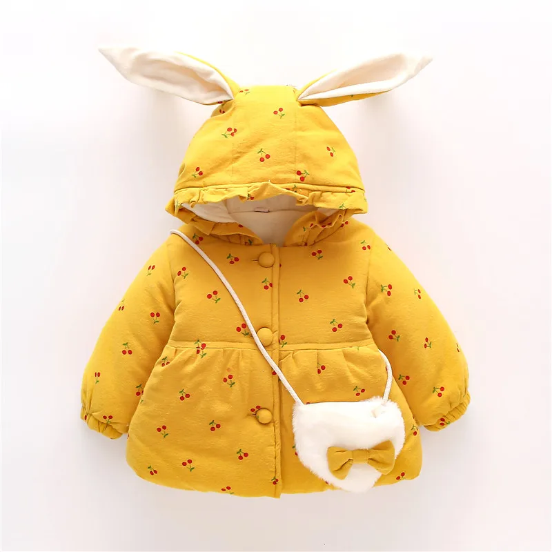 Baby Girl's Cotton Jacket Cute Cherry Hooded Girl's Cotton Jacket For Autumn And Winter Warm Winter Clothing