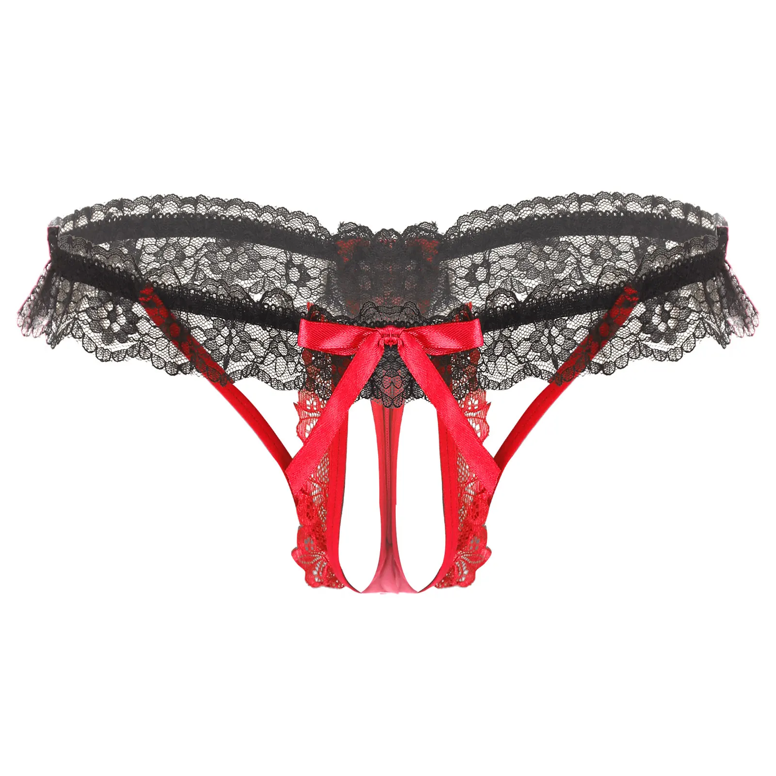 

Sexy Mens Sissy Thongs Underpants Bowknot Ruffled Lace Briefs Low Rise T-back G-String Soft Lightweight Underwear Gay Panties