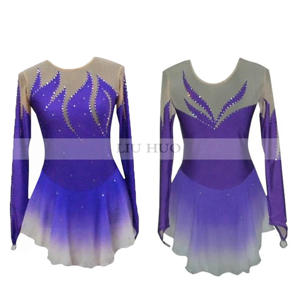 

LIUHUO Women Girl Ice Figure Skating Dress Performance Rhythmic Gymnastics Competition Leotard Costume Dance Purple Gradient Kid