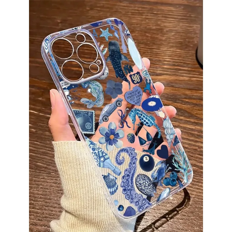 Blue Summer Ocean Pattern Soft Transparent Phone Case