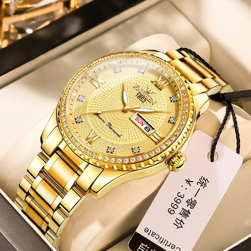 

FNGEEN Brand Luxury Gold Quartz Watch for Men Fashion Stainless Steel Waterproof Date Business Mens Watches Relogio Masculino