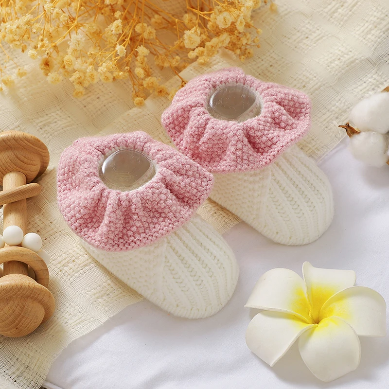 Baby Girl Booties Newborn Baby Shoes Knitted Boy Girl 0-18M Fashion Patchwork Ruffles Bed Walk Warm Shallow Autumn