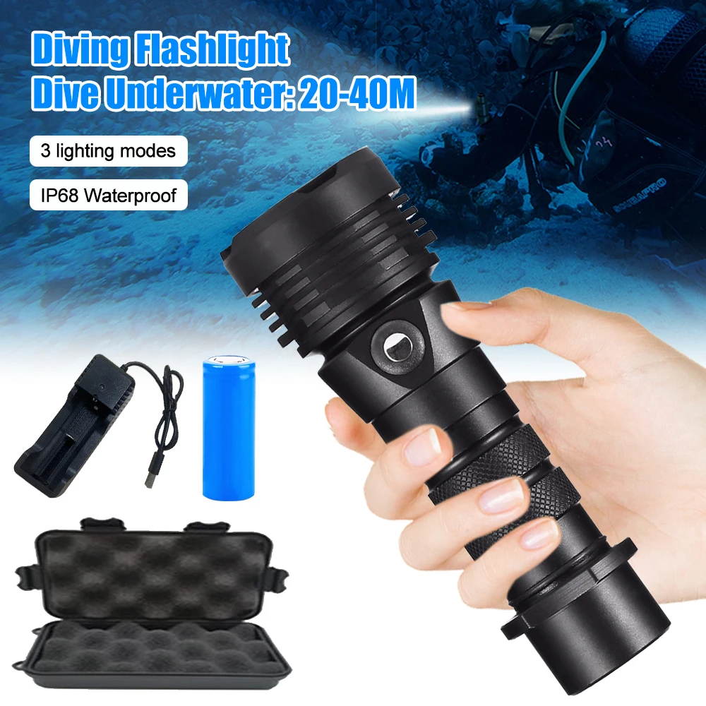 Lanterna Potente Torcia Subacquea 15000Lm Ipx8 Impermeabile Dive Underwater 200 Metri Lampada Dive Light Camping