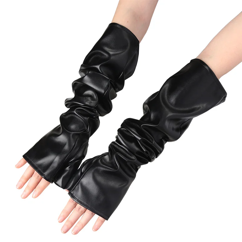 Paire De Mitaines Longues Sans Doigts Pour Fille - Style Gothique Punk, Polyester, Taille 37.5x7.5 Cm