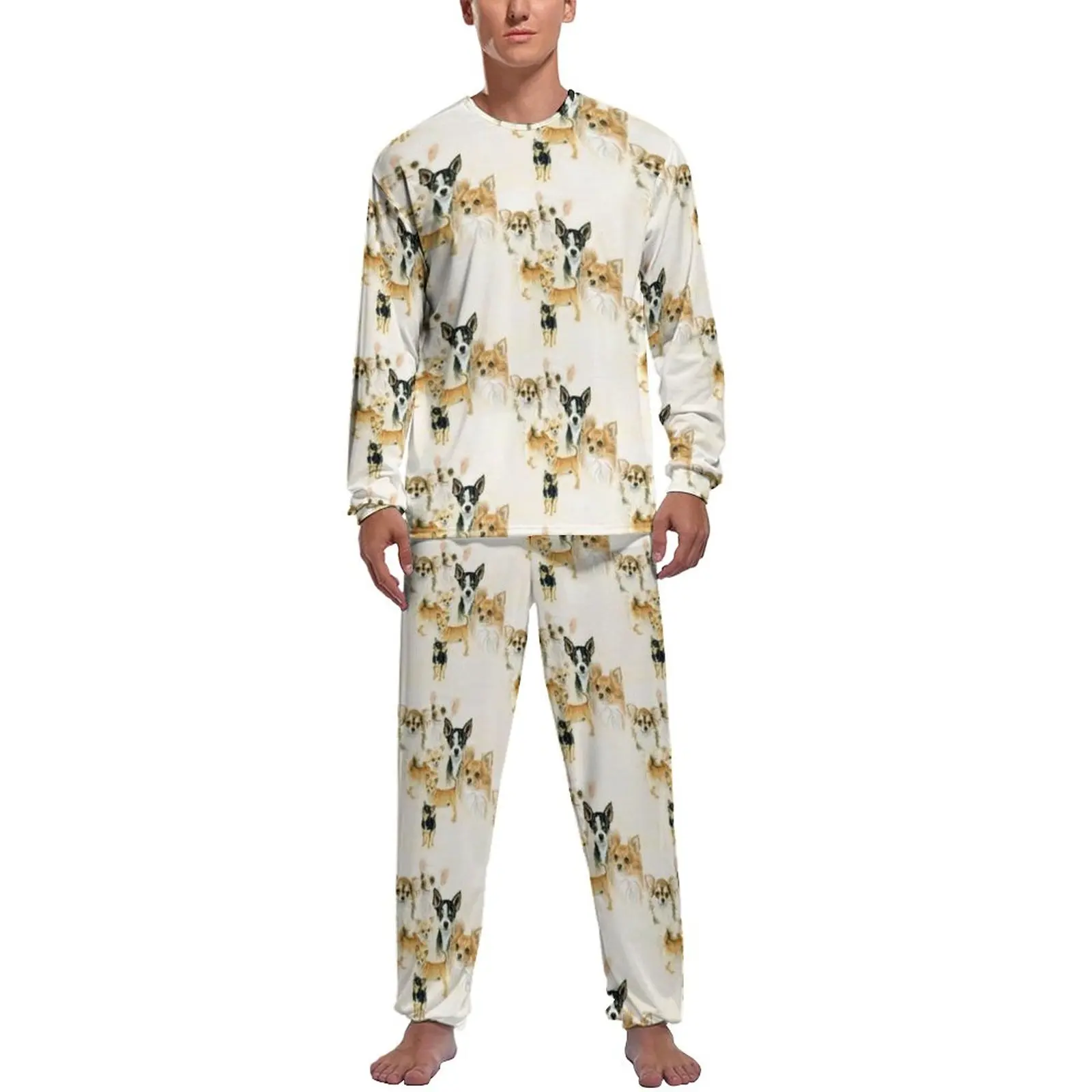 

Chihuahua Pajamas Pets Men Long Sleeve Cool Pajamas Set 2 Pieces Sleep Spring Printed Sleepwear Gift