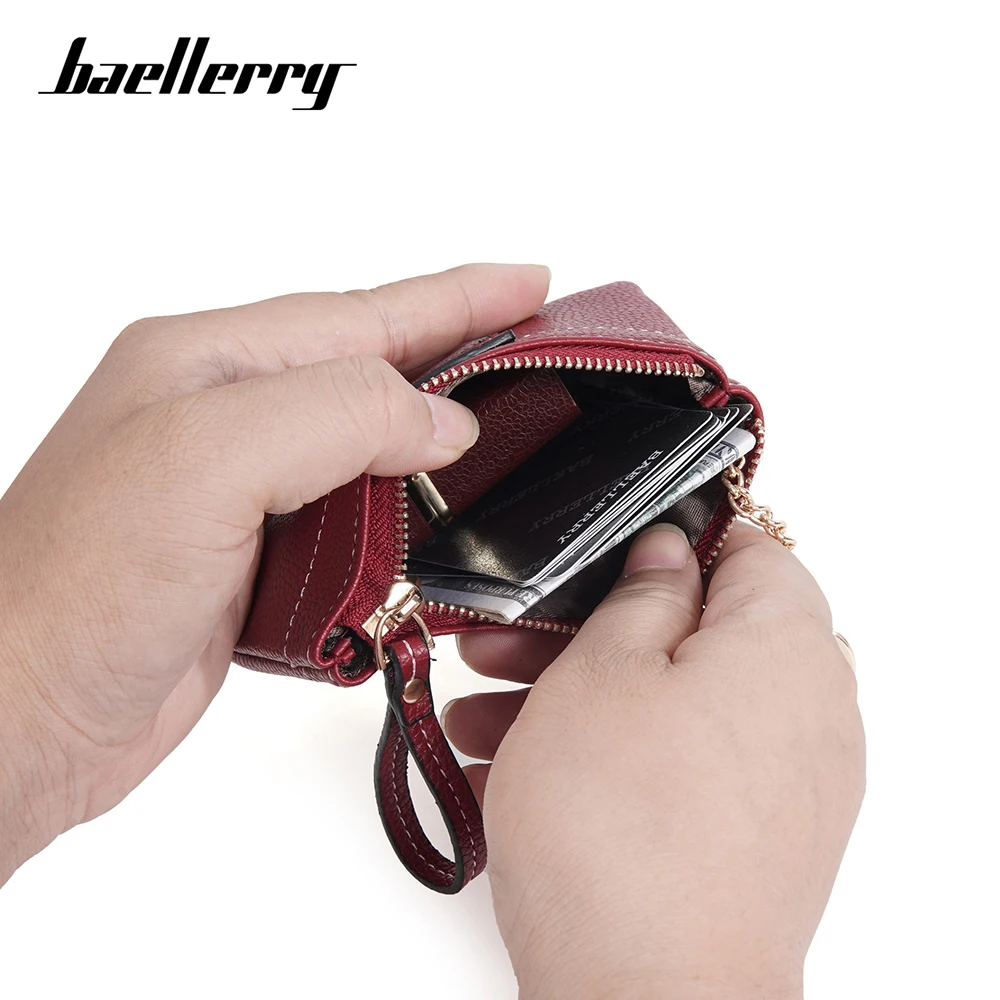 Baellerry Stylish Handheld Wallet for Women, PU Leather Zip Coin Purse with Detachable Chain - Mini Clutch Organizer & Keychain