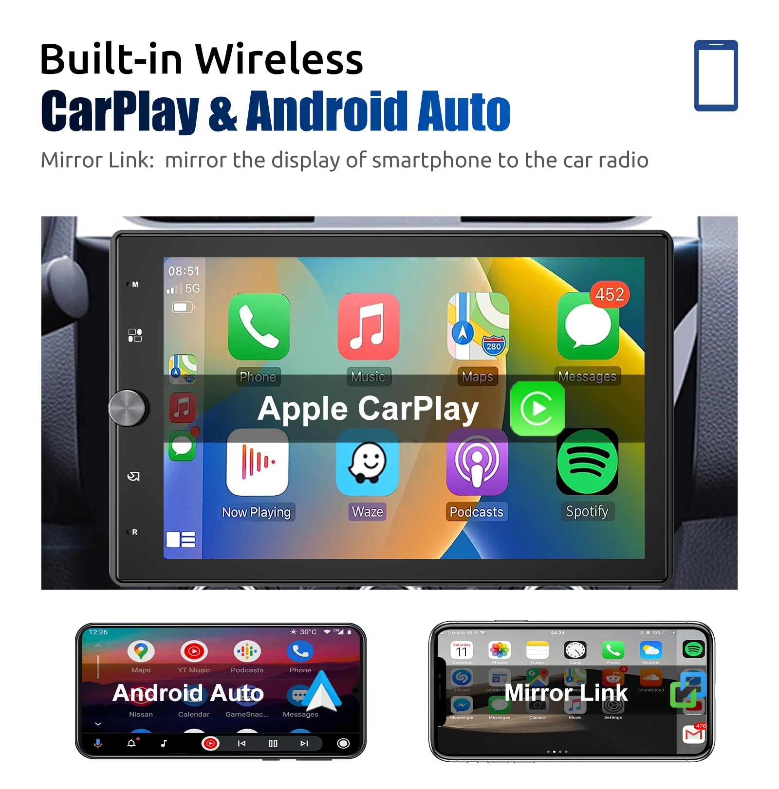 ESSGOO 10,4 Zoll WINCE Autoradio Radio Wireless Carplay 90 ° Drehbarer Universal-Touchscreen Android Auto FM USB AUX Bluetooth SWC – Detail 6