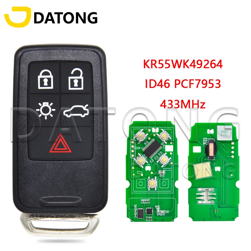 Datong World Car Remote Control Key For Volvo S60 S60L S80 XC60 XC70 V40 V60 ID46 PCF7953 433MHz KR55WK49264 Non-Keyless Card datong world car remote key fit for ford explorer edge flex c max taurus id46 pcf7953 m3n5wy8609 315mhz smart control replace