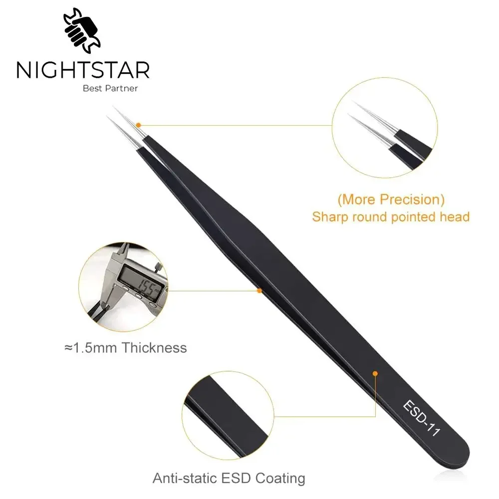 Anti-static Precision Tweezers Set Stainless Steel ESD Tweezers Electronic Repair Soldering Iron Tool for Beauty Eyelashes precision tweezers tweezer tool esd anti static tweezers soldering tweezers