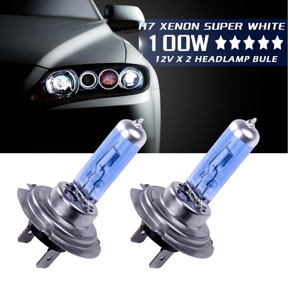 2pcs H7 100W 12V 100W 슈퍼 밝은 흰색 할로겐 조명 전구 높은 전력 자동차 헤드 라이트 램프 자동 헤드 램프 소스 주차