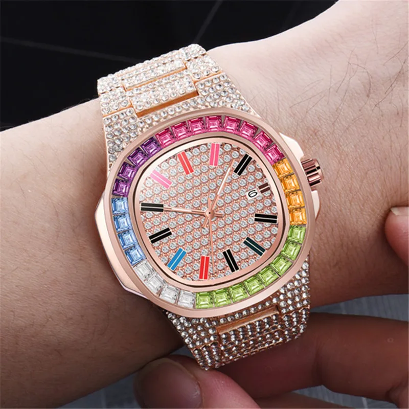 Relogio Masculino Hip Hop Diamond Watches For Men Fashion Alloy Band Golden Luxury Watch sss Supply Montres de Marque de Luxe