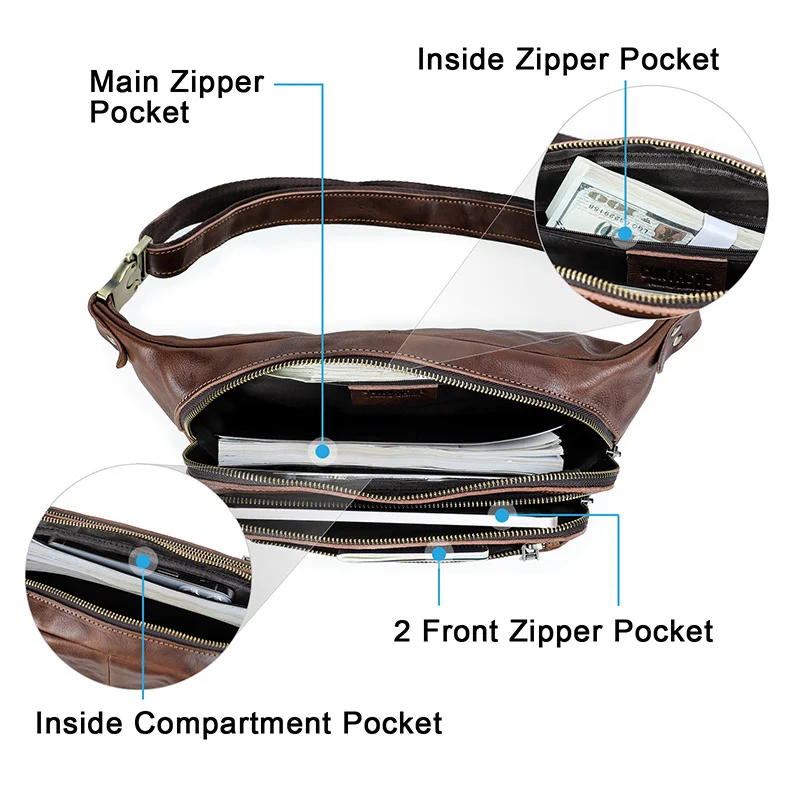 OYIXINGER Genuine Leather Fanny Packs For Men Waist Pack Men's Belt Bag 2024 Luxury Designer Phone Bags Male Crossbody Chest Bag
