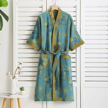 Vestaglie Kimono multicolori per coppie Homewear Accappatoio in cotone Primavera Estate Sottile Ad asciugatura rapida Uomo Abito da doccia Donna Pigiama 1