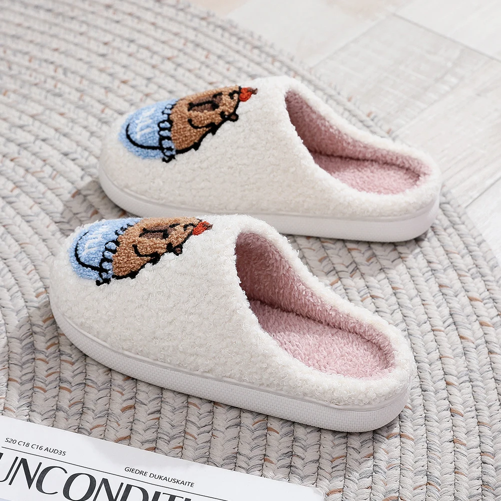 Capybara Plush Slippers Warm Slip-on House Shoes Comfortable Fluffy Home Slippers Cartoon Fuzzy for Men Women