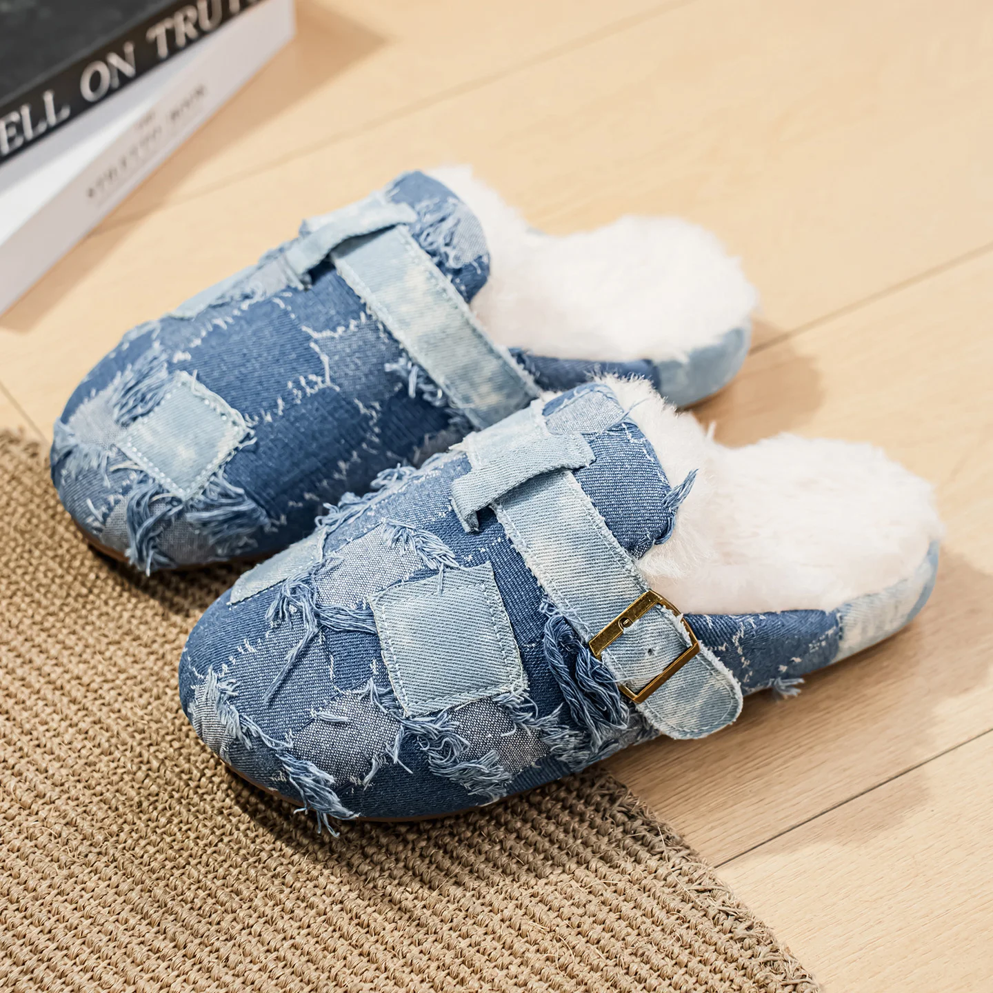 Men's Winter Flat-bottomed Lightweight Casual Large-sized Checkerboard Pattern Home Fleece Thermal Insulation Cotton Slippers