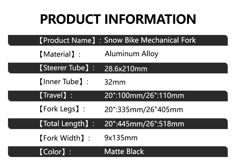 BOLANY Snow Bike Gabel 9x135mm 20/26 Zoll 4,0 Fat Tire MTB Mechanische E-Bike Gabel 100mm Reise Supension Gabel Fahrradteile – Detail 2