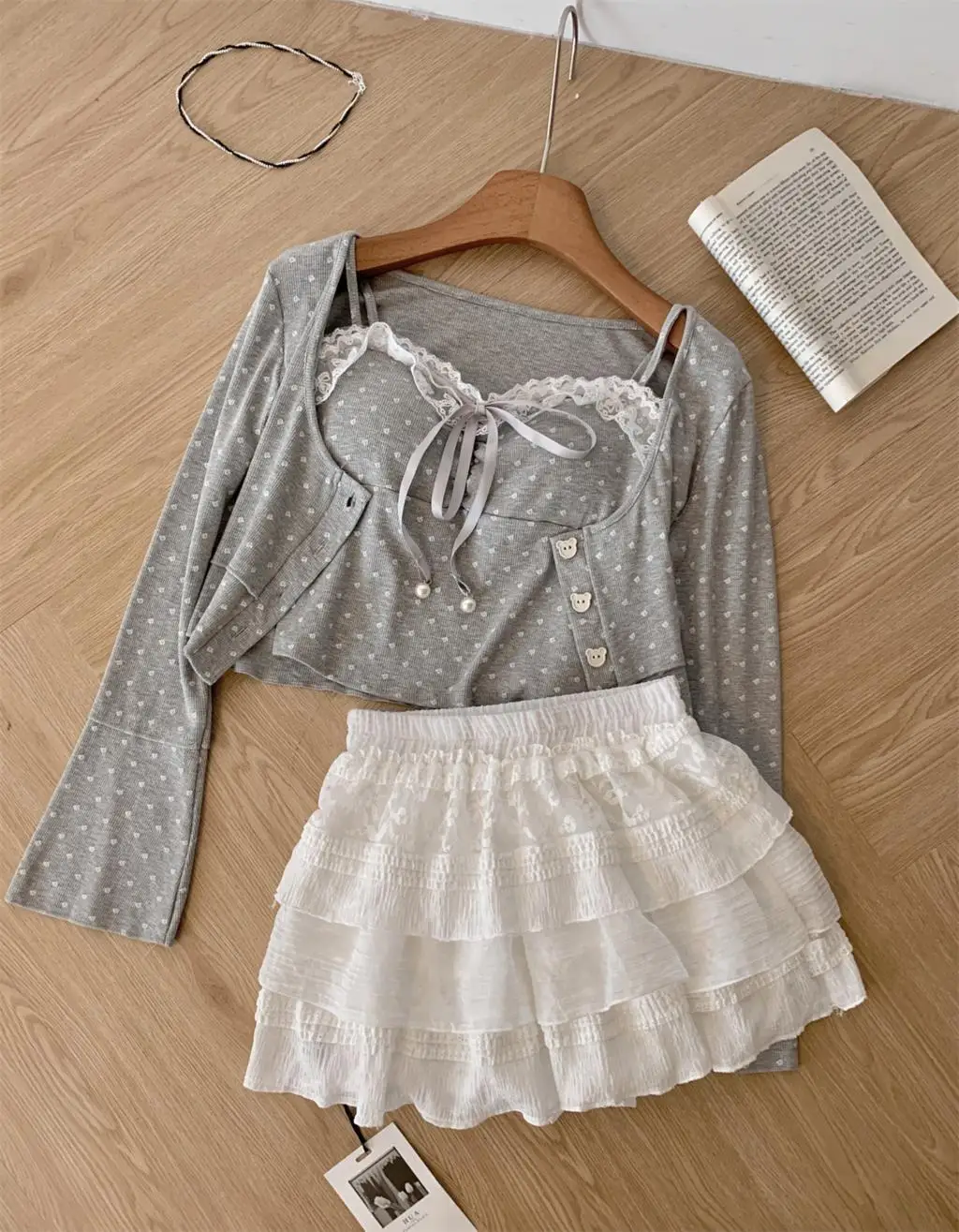 Autumn New Sweet 3-piece Skirt Set Women Spaghetti Strap Top Cardigan Mini Cake Skirt Y2K Kawaii Korean Fashion Suit Clothing