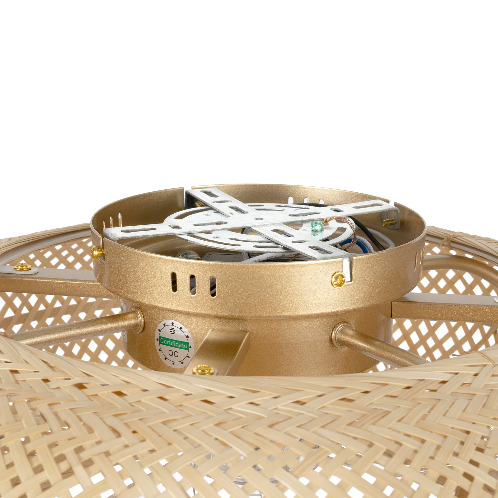 20Inch Countryside Woven Rattan Cage Ceiling Fan Light, 4*E26 Farmhouse Low Profile Ceiling Fan Light with Remote Control