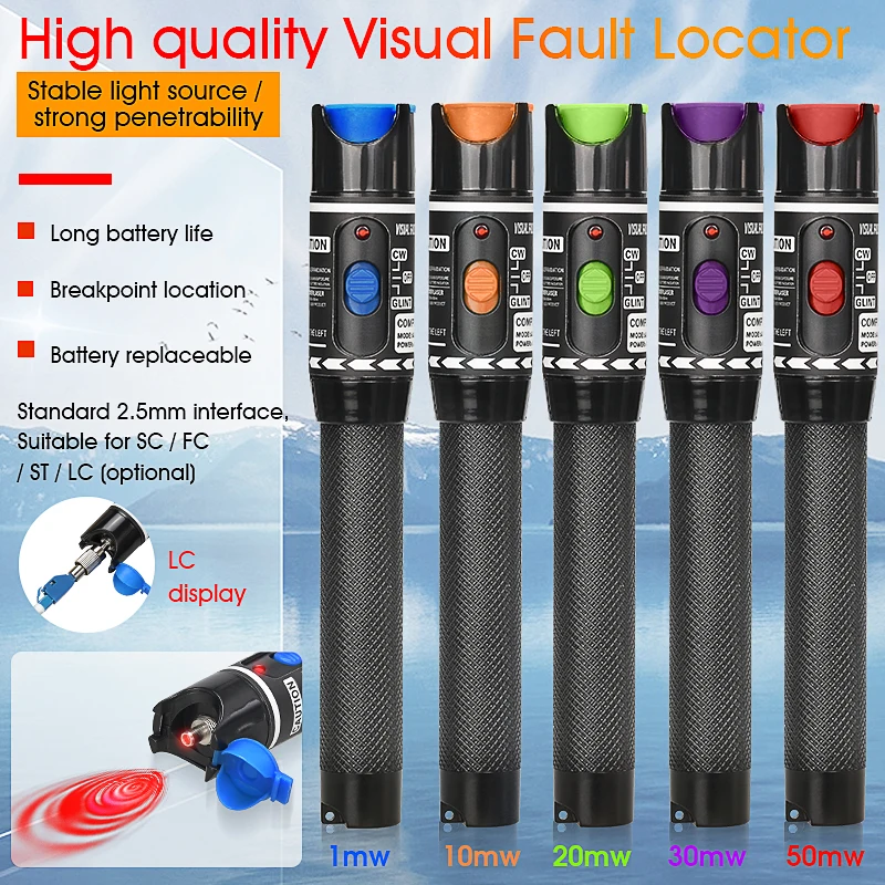 

FTTH Fiber Optic Cable Tester Pen 1/10/20/30/50mw Visual Fault Locator SC/FC/ST 2.5mm Interface VFL 50KM Optical Fiber Test Tool