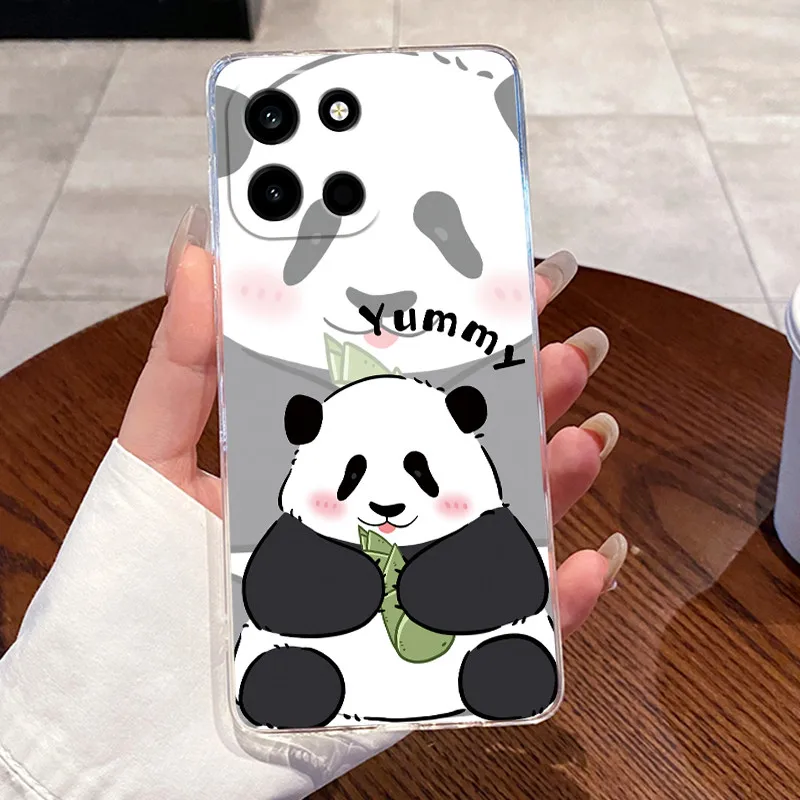 Clear Silicone Soft TPU Back Cover with Cute Cat and Rabbit Design - Protective Jelly Casing