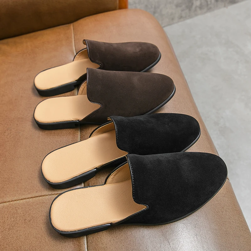 

Simple Trend Mens Half Slippers Heelless Shoes Sandals Non-slip Men's Slippers High Quality Leather Shoes for Men Free Shipping