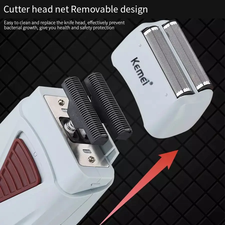 kemei KM-3382 Rechargeable cordless shaver for men twin blade reciprocating beard razor facecare greasy barber scissors 2
