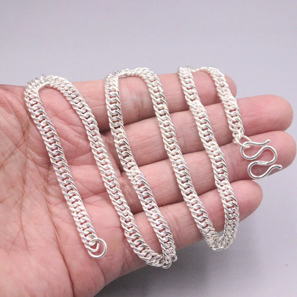 

Genuine 999 Fine Silver Necklace 5.5mm Curb Link Chain 19.7INCH 29-30g