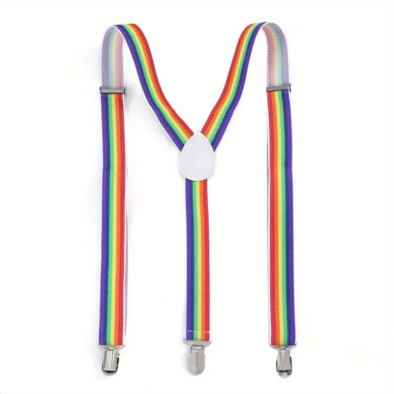 1 Stück Unisex Regenbogen 3 Clip Rückengurt 2,5 elastischer Erwachsenengurt Hosenträgergurt