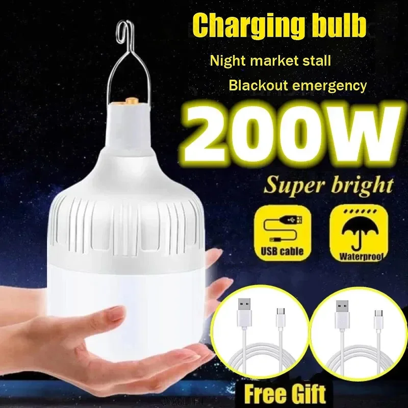 USB 충전식 LED 비상 조명, 집 야외 휴대용 랜턴, 비상 램프, 배터리 전구, 바베큐 캠핑 조명, 100W 