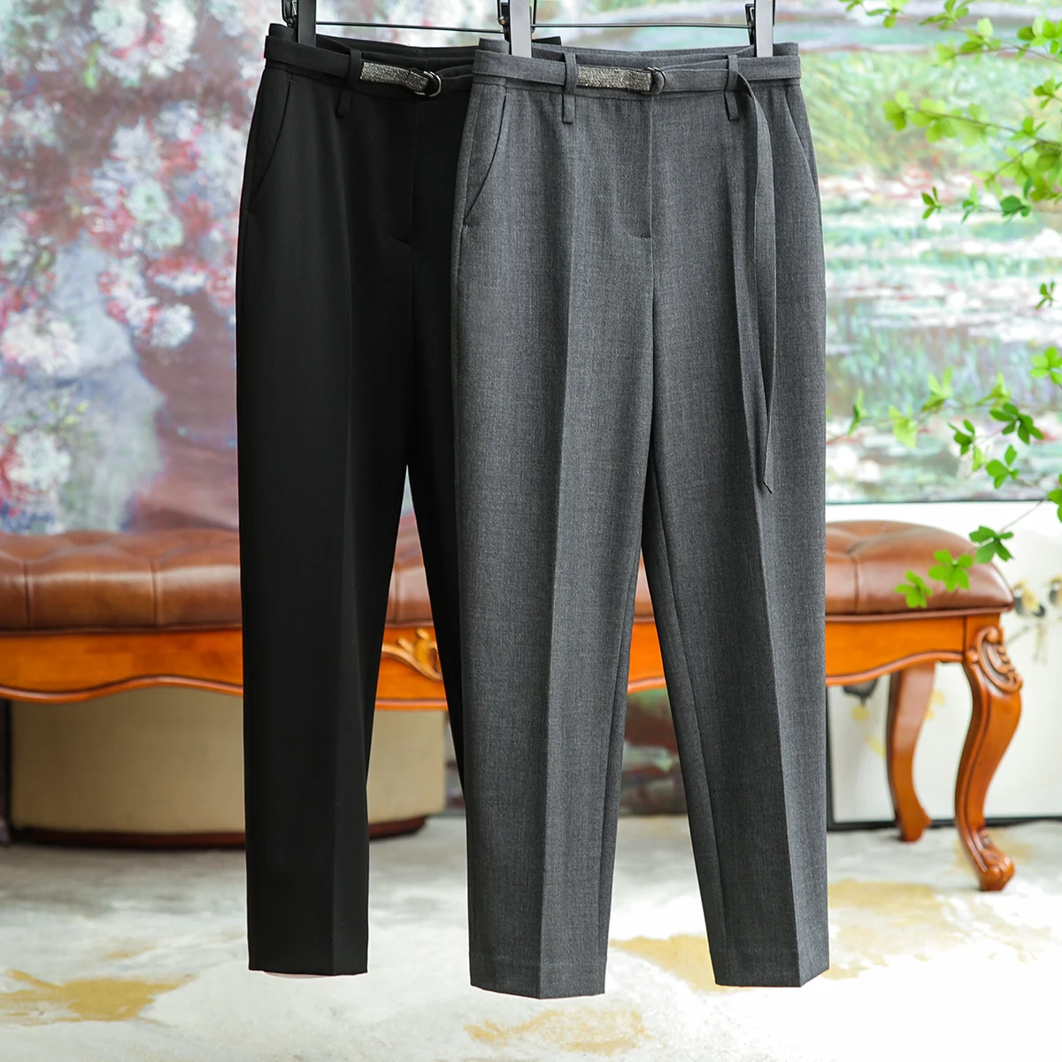 

Beaded Cigarette Pants Female Hundred Occupation Small Suit Pants 2023 Summer Fashion Mid-waist Commuter Trousers Women Clothing
