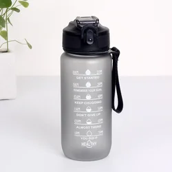 600ML Leak-Proof Motivational Sports Water Bottle with Time Marker - 600ML to 1000ML (600ML black-E)