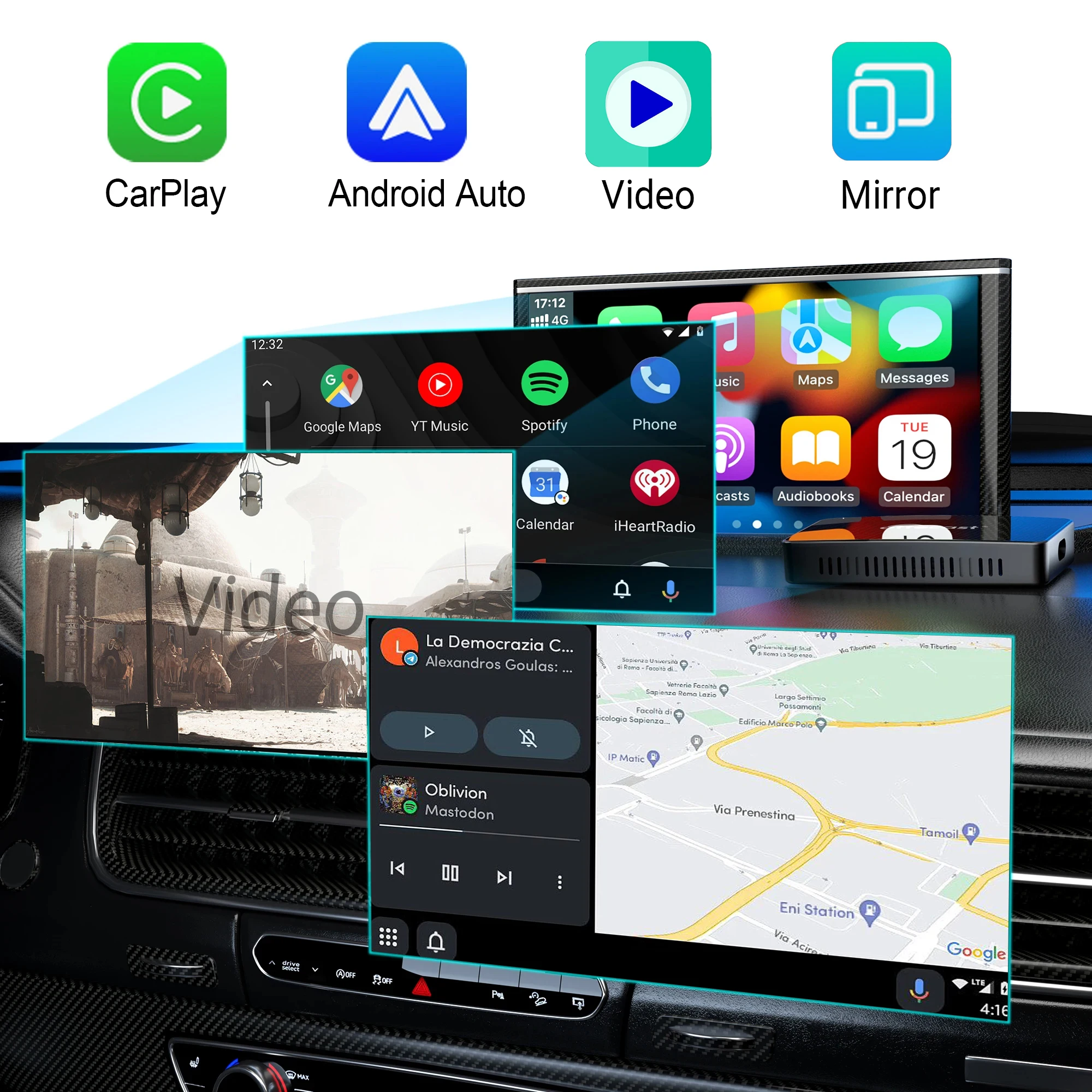 OTTOCAST Play2Video bezprzewodowy Android Adapter Auto CarPlay dla   Netflix odtwarzacz wideo TV, pudełko Spotify akcesoria samochodowe -  AliExpress