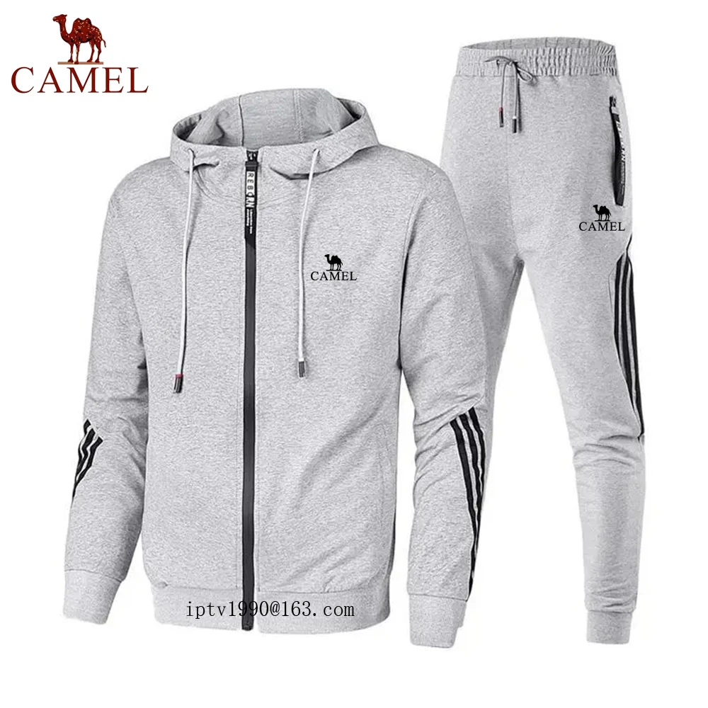 CAMEL brand printed Spring and autumn men leisure running outdoor sports set long sleeve zipper jacket and pants 2-piece set