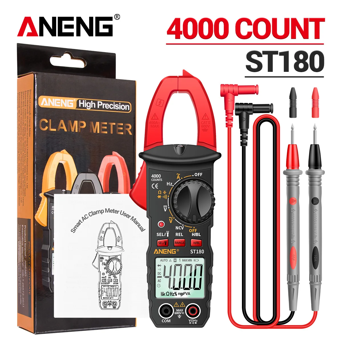 ANENG ST180 Smart Clamp Multimeter 600V Meter AC/DC Voltage Tester Ammeter Pliers Test Voltmeter Capacitance Ohm Current Tools digital multimeter