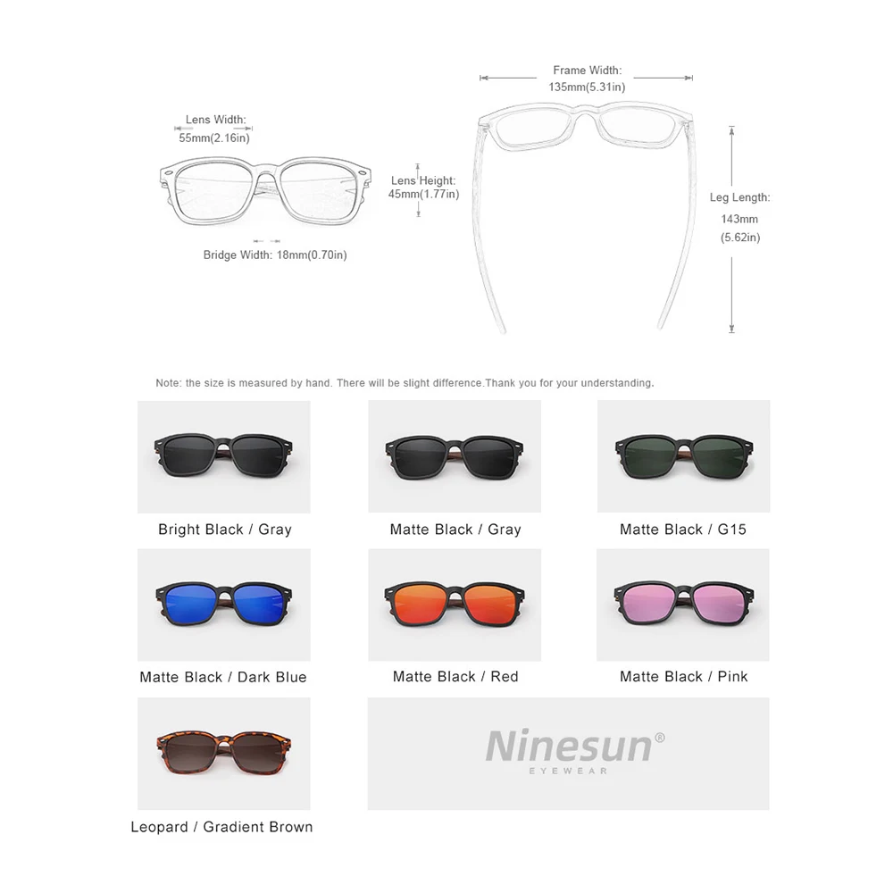 Ninesun 월넛 선글라스, 우드 하이 퀄리티 편광 미러 렌즈 안경, UV400, 여성, 휴일 낚시 운전 안경
