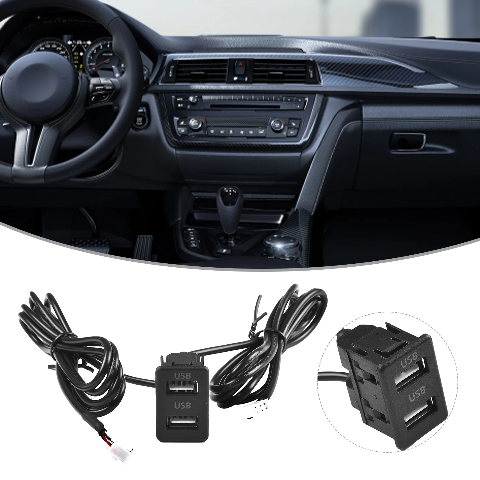 

1x 4pin+6pin Car Dash Mount Dual USB Port Panel Interface Extension 145cm Cable Adapter Suitable For Most Cars Universal Parts