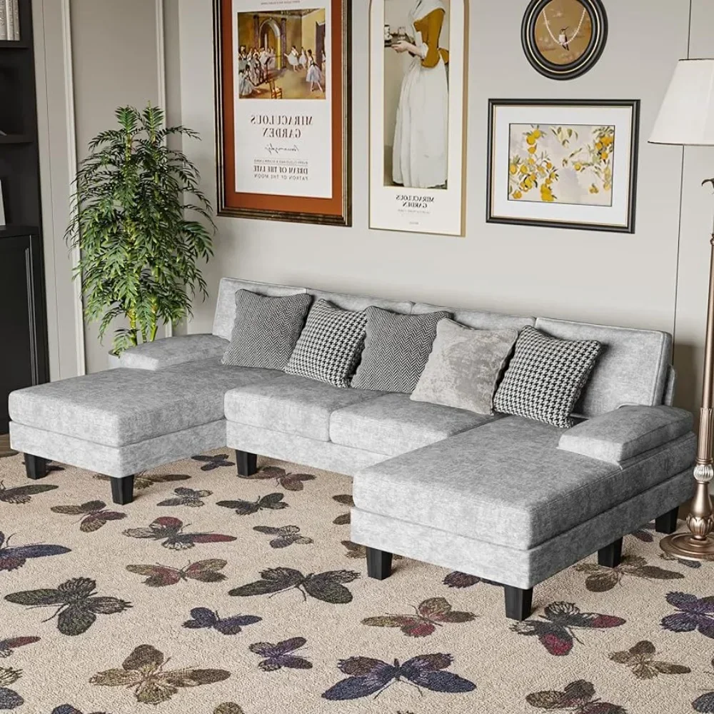 Living Room Sofa Convertible, Modern Chenille Fabric U-shaped,4 Seats with Chaise Longue,for Living Room,sectional Sofa Bed