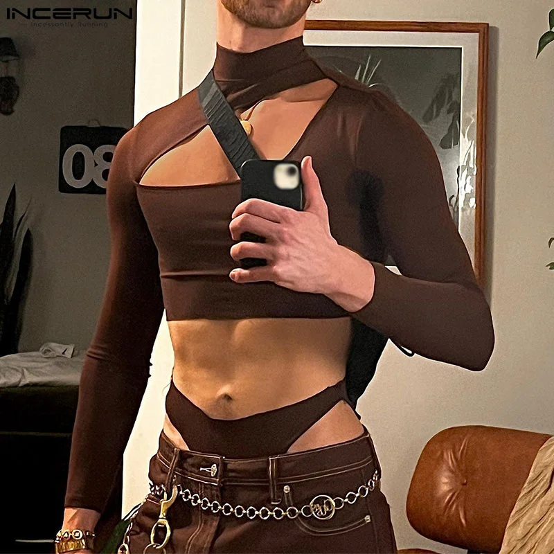 

2024 мужские боди с вырезами, водолазка с длинным рукавом, уличные комбинезоны, мужские сексуальные однотонные Модные женские костюмы