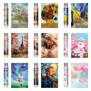 150PCS/Set Mini Test Tube Puzzle Portable Exquisite Oil Painting Landscapes Jigsaw Creative Clear Patterns Puzzle Game Gift 1