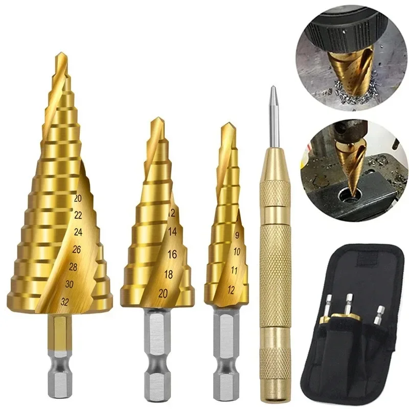 3pcs Spiral Grooved Drill Bits 4-12 4-12 4-32 Drilling Power Tool Metal Stainless Steel Wood Hole Cutter Cone Fast Drill Bit Set