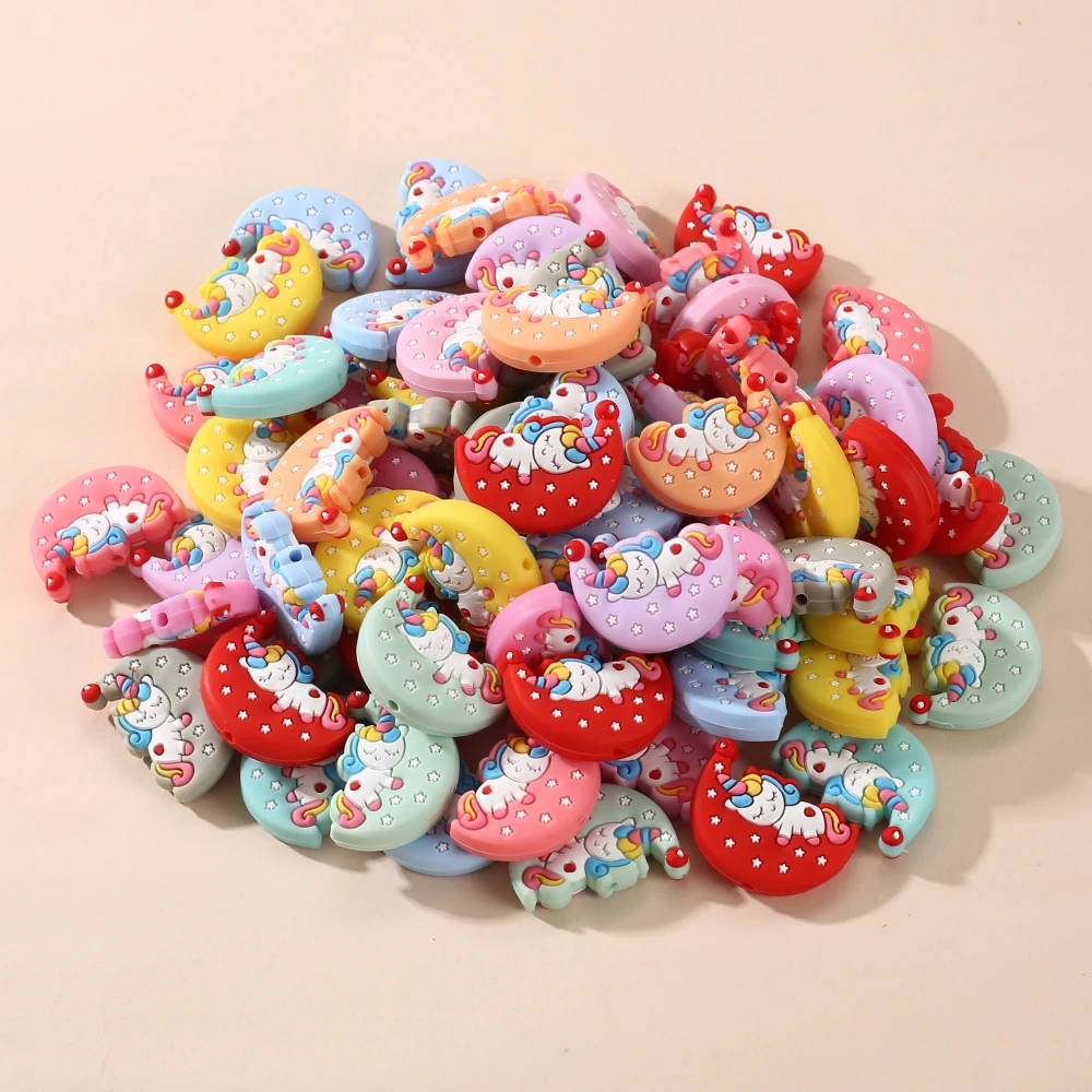 10Pcs Food Grade Silicone Beads 21x29mm Cartoon Animal Moon Beads For Nursing Chew Toy DIY Pacifier Chain Necklace Accessory 3