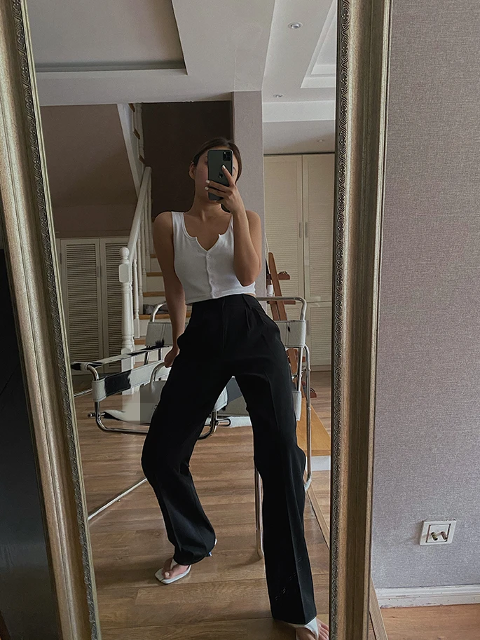 Spring New Office Lady High Quality Elegant Casual Fashion Wide Leg Women Female Pants Hot Sales